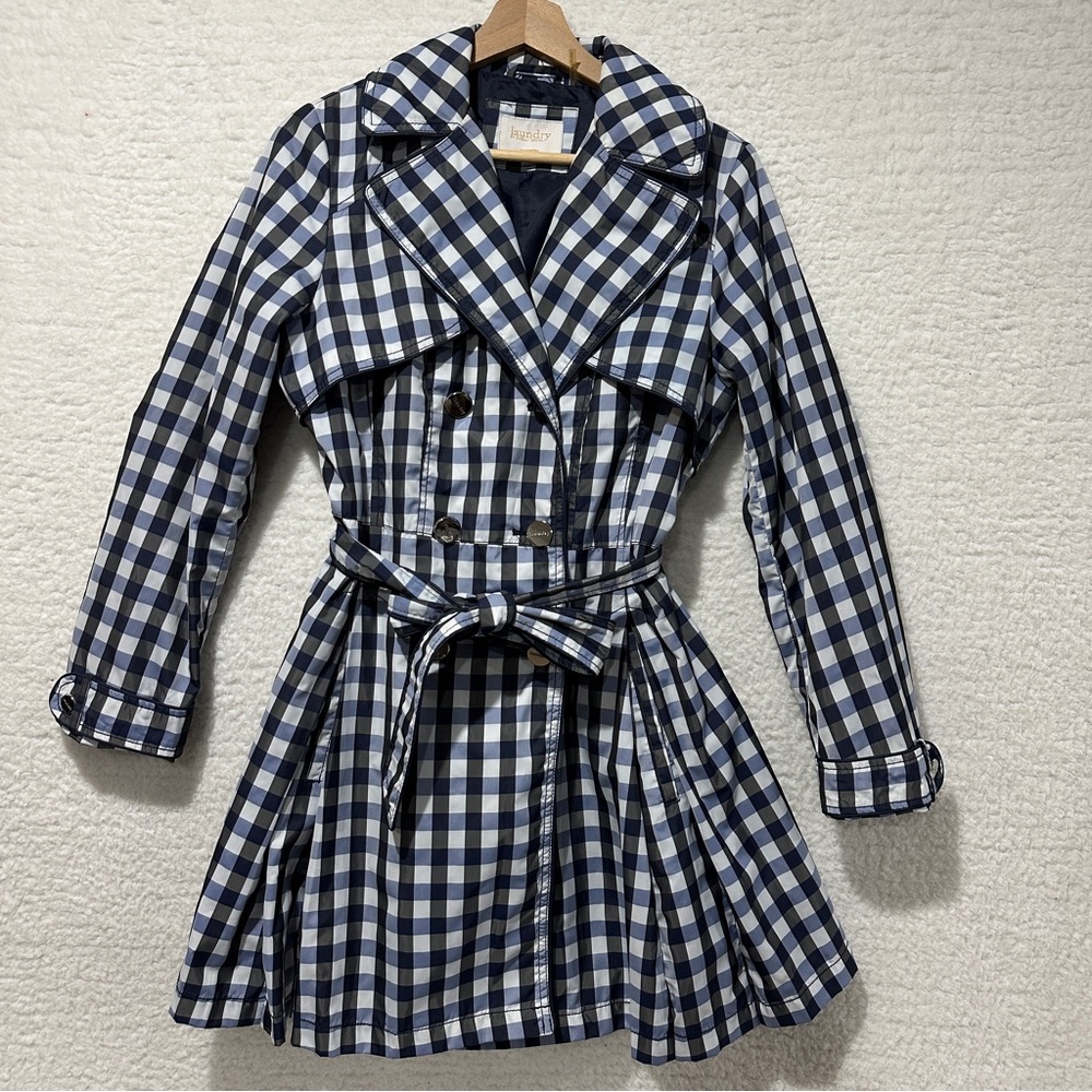 Laundry by Shelli Segal Womens Multicolor Rain Coat Water Resistant Gingham Sz S